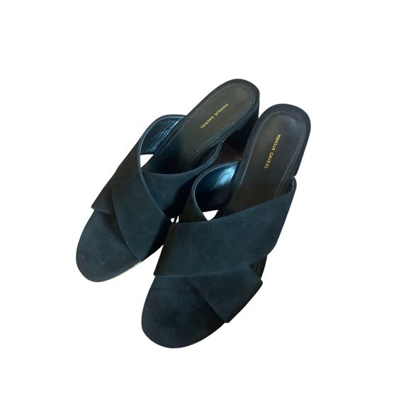 MANSUR GAVRIEL Black Suede Crossover Sandal Mule Shoe Chunky Block Heel 38 8 - Picture 3 of 8